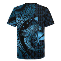 Aloha Hawaii Hammerhead Shark Rugby Jersey Blue Kakau and Polynesian Tattoo LT03