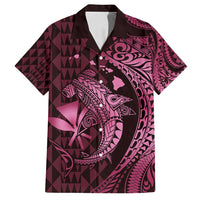 Aloha Hawaii Hammerhead Shark Family Matching Long Sleeve Bodycon Dress and Hawaiian Shirt Pink Kakau and Polynesian Tattoo LT03 Dad's Shirt - Short Sleeve Pink - Polynesian Pride