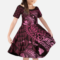 Aloha Hawaii Hammerhead Shark Family Matching Mermaid Dress and Hawaiian Shirt Pink Kakau and Polynesian Tattoo LT03 Daughter's Dress Pink - Polynesian Pride