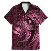 Aloha Hawaii Hammerhead Shark Family Matching Mermaid Dress and Hawaiian Shirt Pink Kakau and Polynesian Tattoo LT03 Dad's Shirt - Short Sleeve Pink - Polynesian Pride