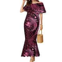 Aloha Hawaii Hammerhead Shark Family Matching Mermaid Dress and Hawaiian Shirt Pink Kakau and Polynesian Tattoo LT03 Mom's Dress Pink - Polynesian Pride