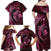 Aloha Hawaii Hammerhead Shark Family Matching Off Shoulder Maxi Dress and Hawaiian Shirt Pink Kakau and Polynesian Tattoo LT03