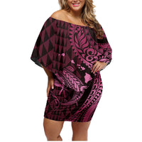 Aloha Hawaii Hammerhead Shark Family Matching Off Shoulder Short Dress and Hawaiian Shirt Pink Kakau and Polynesian Tattoo LT03