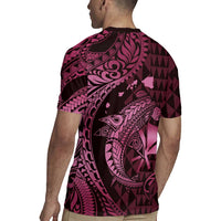 Aloha Hawaii Hammerhead Shark Rugby Jersey Pink Kakau and Polynesian Tattoo LT03
