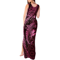 Aloha Hawaii Hammerhead Shark Tank Maxi Dress Pink Kakau and Polynesian Tattoo LT03