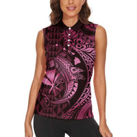 Aloha Hawaii Hammerhead Shark Women Sleeveless Polo Shirt Pink Kakau and Polynesian Tattoo LT03 - Polynesian Pride