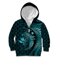 Aloha Hawaii Hammerhead Shark Kid Hoodie Turquoise Kakau and Polynesian Tattoo LT03