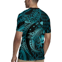 Aloha Hawaii Hammerhead Shark Rugby Jersey Turquoise Kakau and Polynesian Tattoo LT03