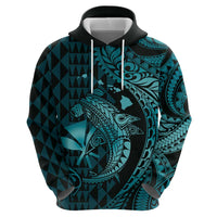 Aloha Hawaii Hammerhead Shark Zip Hoodie Turquoise Kakau and Polynesian Tattoo LT03