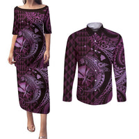 Aloha Hawaii Hammerhead Shark Couples Matching Puletasi and Long Sleeve Button Shirt Purple Kakau and Polynesian Tattoo LT03 Purple - Polynesian Pride