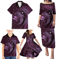 Aloha Hawaii Hammerhead Shark Family Matching Puletasi and Hawaiian Shirt Purple Kakau and Polynesian Tattoo LT03 - Polynesian Pride