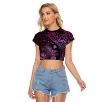 Aloha Hawaii Hammerhead Shark Raglan Cropped T Shirt Purple Kakau and Polynesian Tattoo LT03 Female Purple - Polynesian Pride