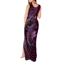 Aloha Hawaii Hammerhead Shark Tank Maxi Dress Purple Kakau and Polynesian Tattoo LT03
