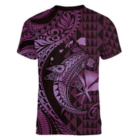 Aloha Hawaii Hammerhead Shark Women V-Neck T-Shirt Purple Kakau and Polynesian Tattoo LT03 - Polynesian Pride