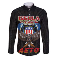 American Samoa Fautasi Family Matching Off Shoulder Maxi Dress and Hawaiian Shirt Pago Pago Aeto and Iseula o le Moana of Fagatogo Black Color - Polynesian Pride