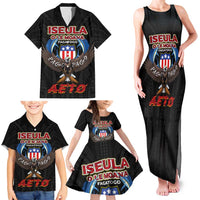 American Samoa Fautasi Family Matching Tank Maxi Dress and Hawaiian Shirt Pago Pago Aeto and Iseula o le Moana of Fagatogo Black Color - Polynesian Pride
