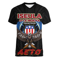 American Samoa Fautasi Women V-Neck T-Shirt Pago Pago Aeto and Iseula o le Moana of Fagatogo Black Color - Polynesian Pride
