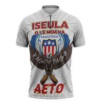 American Samoa Fautasi Zipper Polo Shirt Pago Pago Aeto and Iseula o le Moana of Fagatogo White Color - Polynesian Pride
