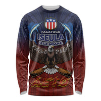 American Samoa Fautasi Long Sleeve Shirt Pago Pago Aeto and Iseula o le Moana of Fagatogo Red-Blue - Polynesian Pride