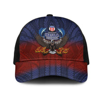 American Samoa Fautasi Mesh Trucker Cap Pago Pago Aeto and Iseula o le Moana of Fagatogo Red-Blue - Polynesian Pride