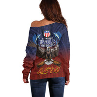 American Samoa Fautasi Off Shoulder Sweater Pago Pago Aeto and Iseula o le Moana of Fagatogo Red-Blue - Polynesian Pride