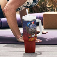 American Samoa Fautasi Tumbler With Handle Pago Pago Aeto and Iseula o le Moana of Fagatogo Red-Blue LT03 - Polynesian Pride