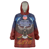 American Samoa Fautasi Wearable Blanket Hoodie Pago Pago Aeto and Iseula o le Moana of Fagatogo Red-Blue - Polynesian Pride