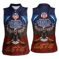 American Samoa Fautasi Women Sleeveless Polo Shirt Pago Pago Aeto and Iseula o le Moana of Fagatogo Red-Blue - Polynesian Pride