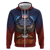 American Samoa Fautasi Zip Hoodie Pago Pago Aeto and Iseula o le Moana of Fagatogo Red-Blue - Polynesian Pride