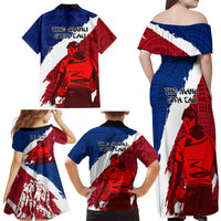 Samoa Rugby Family Matching Off Shoulder Maxi Dress and Hawaiian Shirt Siva Tau Dance Polynesian Tattoo Brush Style LT03 - Polynesian Pride