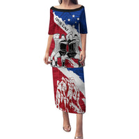Samoa Rugby Puletasi Siva Tau Dance Polynesian Tattoo Brush Style LT03 Long Dress Red - Polynesian Pride