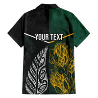 Personalised South Africa and New Zealand Family Matching Off Shoulder Maxi Dress and Hawaiian Shirt King Protea and Silver Fern Mix Culture Pattern LT03 - Polynesian Pride