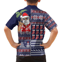 Hawaii Mele Kalikimaka Family Matching Off Shoulder Maxi Dress and Hawaiian Shirt Aloha and Christmas Elements Patchwork Blue Style LT03 - Polynesian Pride