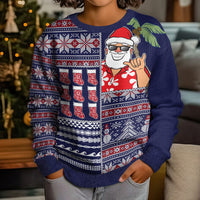 Hawaii Mele Kalikimaka Kid Ugly Christmas Sweater Aloha and Christmas Elements Patchwork Blue Style LT03 - Polynesian Pride