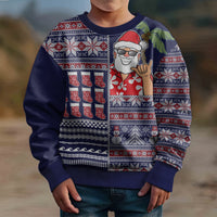 Hawaii Mele Kalikimaka Kid Ugly Christmas Sweater Aloha and Christmas Elements Patchwork Blue Style LT03 - Polynesian Pride