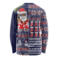 Hawaii Mele Kalikimaka Long Sleeve Shirt Aloha and Christmas Elements Patchwork Blue Style LT03 - Polynesian Pride