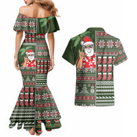 Hawaii Mele Kalikimaka Couples Matching Mermaid Dress and Hawaiian Shirt Aloha and Christmas Elements Patchwork Green Style LT03 - Polynesian Pride