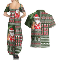 Hawaii Mele Kalikimaka Couples Matching Summer Maxi Dress and Hawaiian Shirt Aloha and Christmas Elements Patchwork Green Style LT03 - Polynesian Pride
