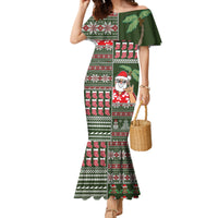Hawaii Mele Kalikimaka Family Matching Mermaid Dress and Hawaiian Shirt Aloha and Christmas Elements Patchwork Green Style LT03 Mom's Dress Green - Polynesian Pride