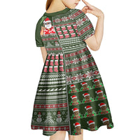 Hawaii Mele Kalikimaka Kid Short Sleeve Dress Aloha and Christmas Elements Patchwork Green Style LT03 - Polynesian Pride