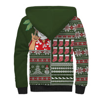 Hawaii Mele Kalikimaka Sherpa Hoodie Aloha and Christmas Elements Patchwork Green Style LT03 - Polynesian Pride