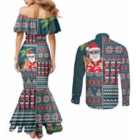 Hawaii Mele Kalikimaka Couples Matching Mermaid Dress and Long Sleeve Button Shirt Aloha and Christmas Elements Patchwork Turquoise Style LT03 - Polynesian Pride