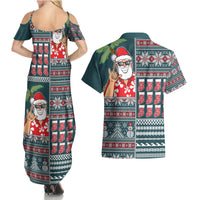 Hawaii Mele Kalikimaka Couples Matching Summer Maxi Dress and Hawaiian Shirt Aloha and Christmas Elements Patchwork Turquoise Style LT03 - Polynesian Pride