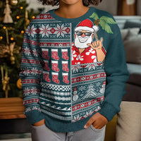 Hawaii Mele Kalikimaka Kid Ugly Christmas Sweater Aloha and Christmas Elements Patchwork Turquoise Style LT03 - Polynesian Pride