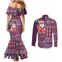 Hawaii Mele Kalikimaka Couples Matching Mermaid Dress and Long Sleeve Button Shirt Aloha and Christmas Elements Patchwork Pink Style LT03 - Polynesian Pride