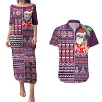 Hawaii Mele Kalikimaka Couples Matching Puletasi Dress and Hawaiian Shirt Aloha and Christmas Elements Patchwork Pink Style LT03 Pink - Polynesian Pride