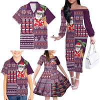 Hawaii Mele Kalikimaka Family Matching Off Shoulder Long Sleeve Dress and Hawaiian Shirt Aloha and Christmas Elements Patchwork Pink Style LT03 - Polynesian Pride