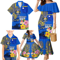 Personalised Nauru Independence Day Family Matching Mermaid Dress and Hawaiian Shirt Nauruan Tribal Flag Style LT03 - Polynesian Pride
