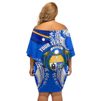 Personalised Nauru Coat of Arms Family Matching Off Shoulder Short Dress and Hawaiian Shirt Tropical Flower Polynesian Pattern LT03 - Polynesian Pride