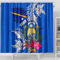 Personalised Nauru Coat of Arms Shower Curtain Tropical Flower Polynesian Pattern LT03 - Polynesian Pride
